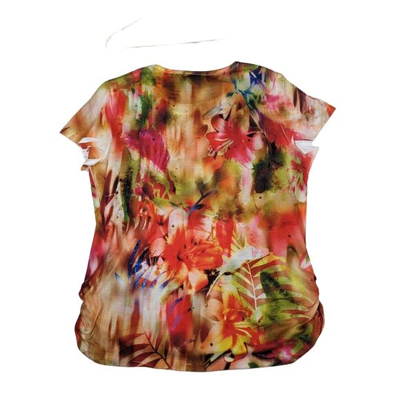 Chicos top size 2 Bust 42" Length 27"Cap sleeve Rushed Side Seams Rinestones - Picture 1 of 6